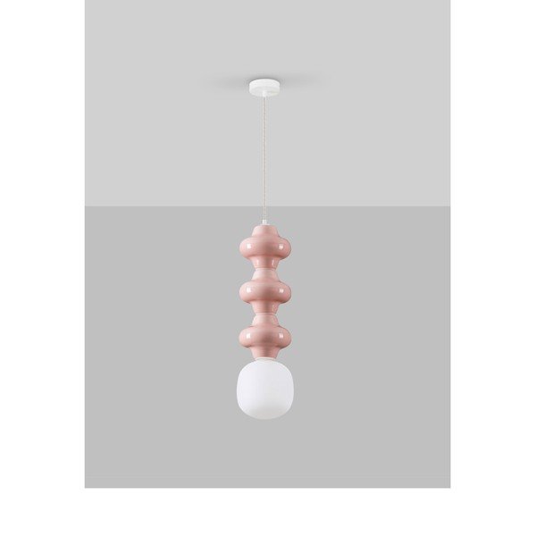 Bela/svetlo rožnata keramična viseča svetilka s steklenim senčilom ø 18 cm Clio – Nova Luce-image-4