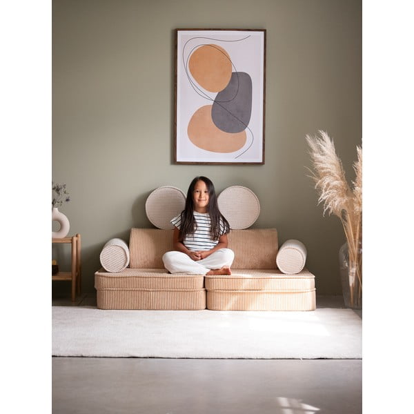 Svetlo rjava otroška sedežna garnitura iz rebrastega žameta 132 cm Settee – Wigiwama-image-4