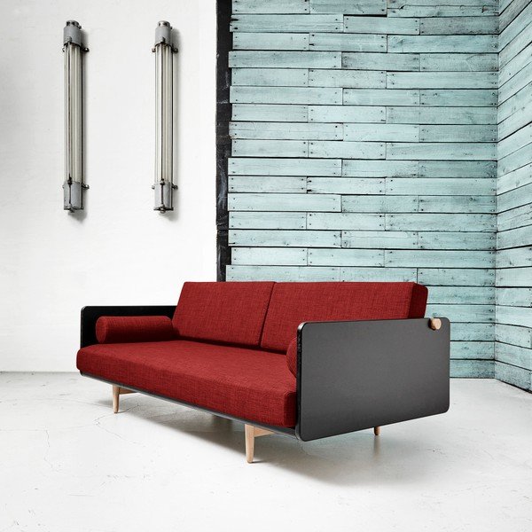Raztegljiv kavč Karup Deva Black/Raw Oak/Passion Red-image-1