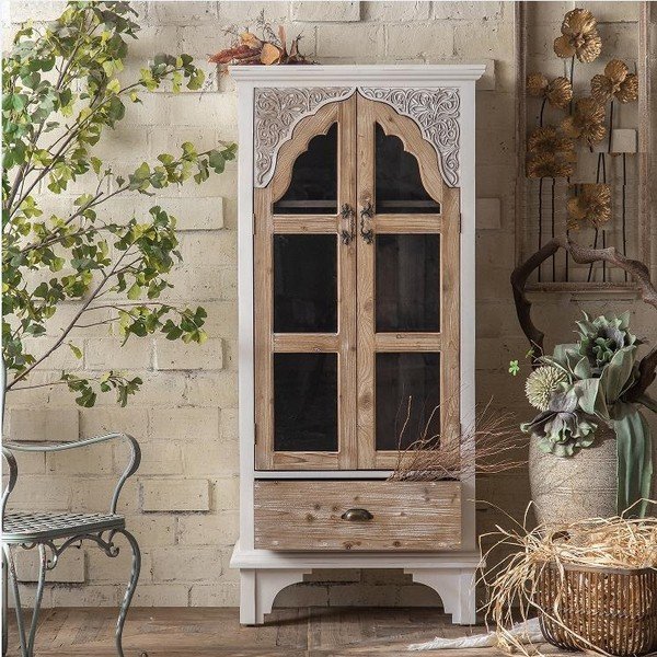 Bela/naravna vitrina iz masivne jelke 77x168 cm Siena – Burkina-image-1