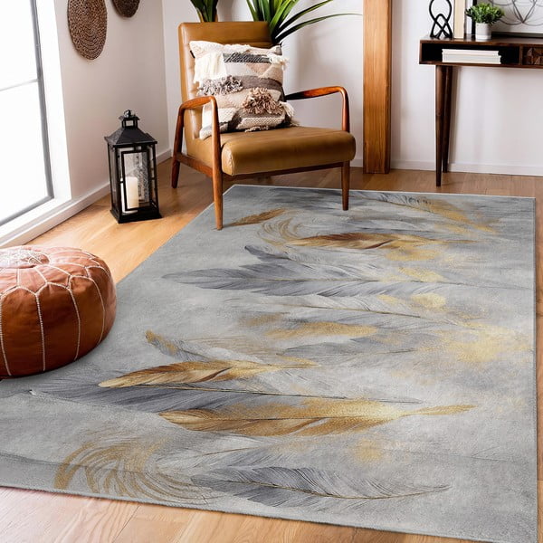 Siva/zlata pralna preproga 120x180 cm Golden Feathers – Mila Home-image-1