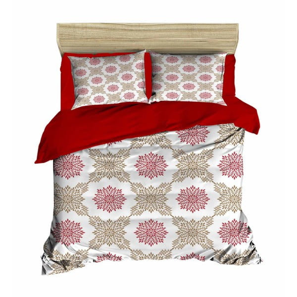 Komplet posteljnine in rjuh za zakonsko posteljo Snowflakes Red 442, 200 x 220 cm