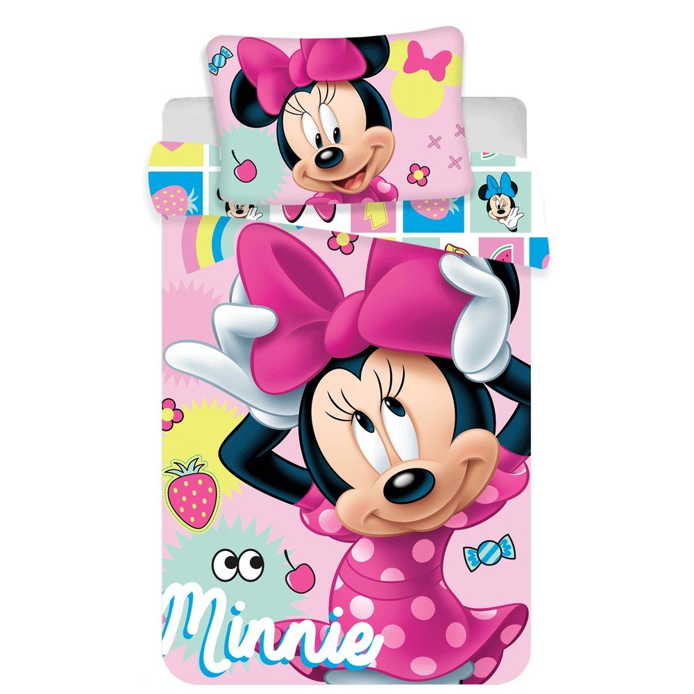 Rožnata bombažna otroška posteljnina za otroško posteljico 100x135 cm Minnie "Sweet"