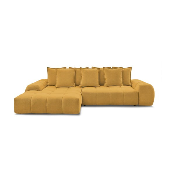 Gorčično rumena raztegljiva/s prostorom za shranjevanje kotna sedežna garnitura iz šenilje (levi kot/z ležalnikom) Everest – Bobochic Paris