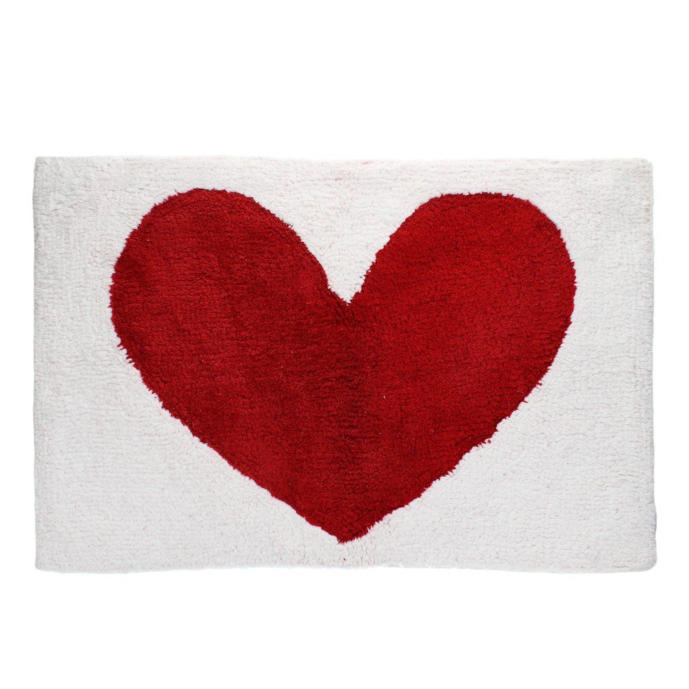 Rdeče-bela kopalniška preproga 50x80 cm Heart