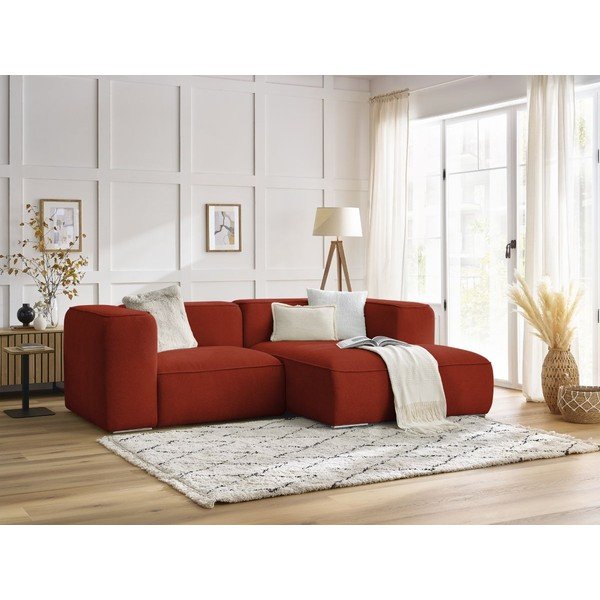 Opečnato oranžna kotna sedežna garnitura iz tkanine bouclé (desni kot) Zephyr – Bobochic Paris-image-1