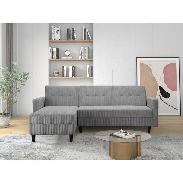 Svetlo siva raztegljiva kotna sedežna garnitura iz rebrastega žameta Hartford – Støraa-image-1