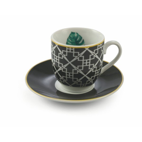 Komplet 6 porcelanskih skodelic in krožnikov VDE Tivoli 1996 Mykonos Urban Jungle, 90 ml-image-1