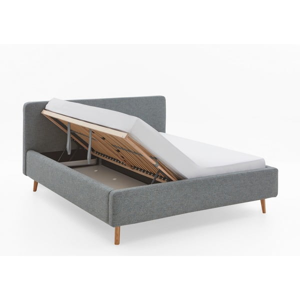 Temno siva oblazinjena zakonska postelja s prostorom za shranjevanje z letvenim dnom 180x200 cm Mattis – Meise Möbel-image-2