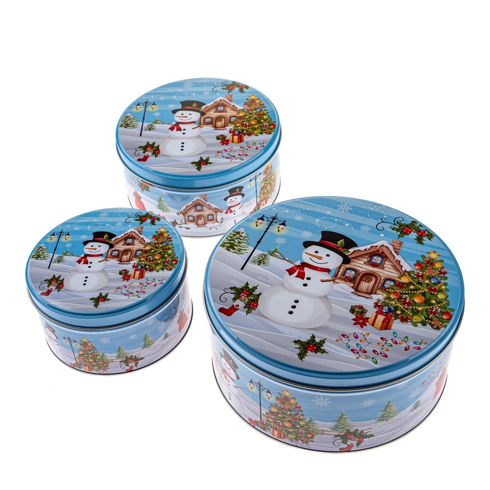 Kovinske posode za shranjevanje v kompletu za slaščice 3 ks Snowman