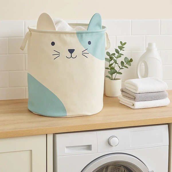 Bela tekstilna otroška škatla za shranjevanje ø 40x48 cm Mimo Cat Face – Premier Housewares-image-1
