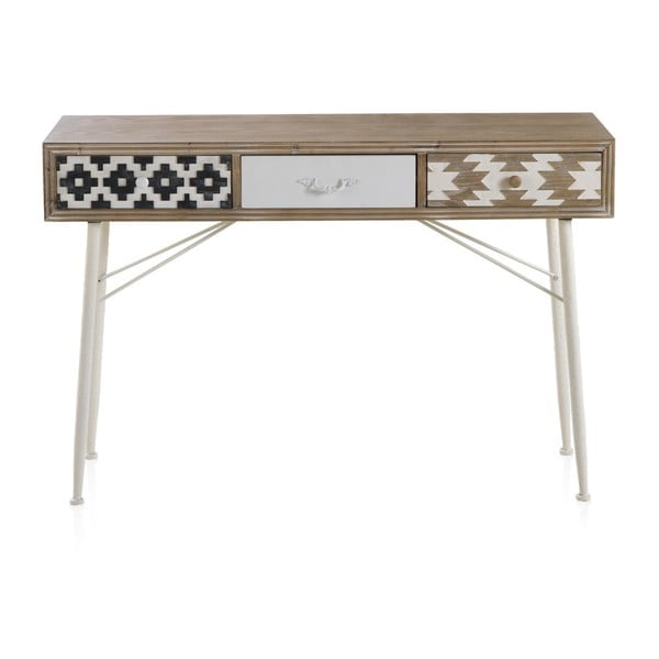 Konzolna miza s črno-belimi detajli in tremi predali Geese Rustico Geometric-image-3