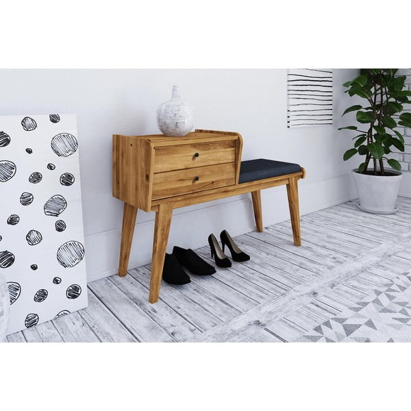 Klop s predali iz hrastovega lesa z modrim sedežem Retro - The Beds-image-1