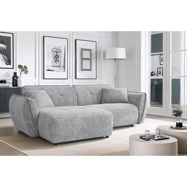 Svetlo siva kotna sedežna garnitura iz šenilje (levi kot/z ležalnikom) Nelia – Ropez-image-1