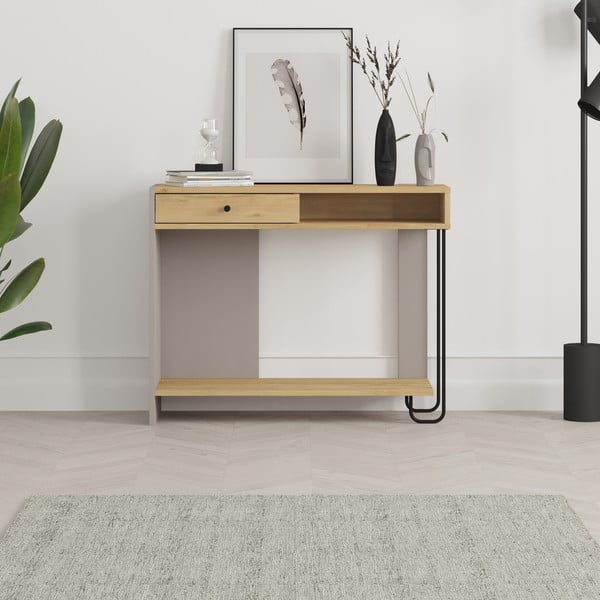 Stranska mizica z mizno ploščo v hrastovem dekorju 35x100 cm Saturne – Marckeric-image-1