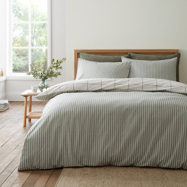 Zelena/kremno bela enojna flanelna posteljnina 135x200 cm Brushed Regal Check – Bianca-image-2