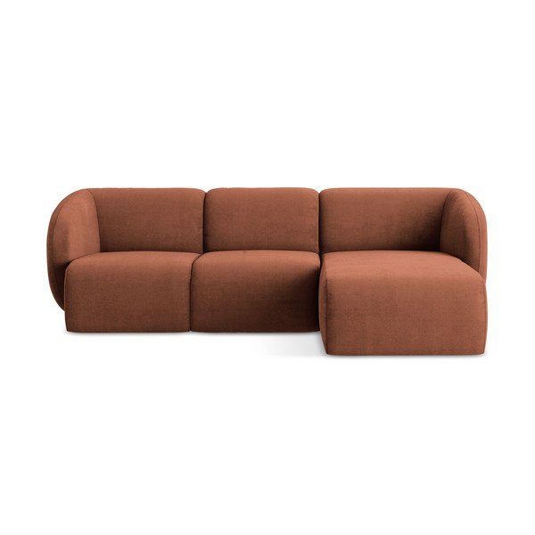 Kotna sedežna garnitura iz šenilje v barvi terakote (desni kot/z ležalnikom) Lani – Makamii