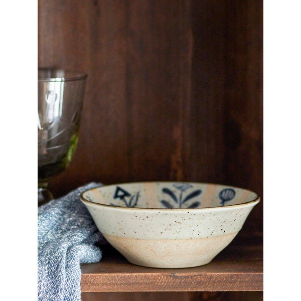 Modro-kremno bela lončena skledica 500 ml Leonie – Bloomingville-image-1