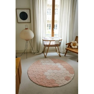 Svetlo rožnata pralna ročno tkana bombažna okrogla preproga ø 140 cm Honeycomb Rose – Lorena Canals
