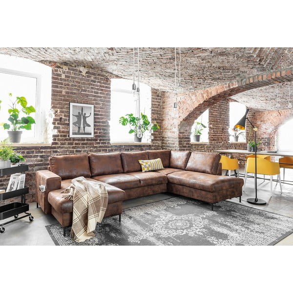 Rjava usnjena raztegljiva sedežna garnitura v obliki črke U iz umetnega usnja Miuform Lofty Lilly Vintage, desni kot-image-4