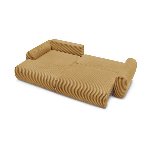 Gorčično rumena raztegljiva kotna sedežna garnitura iz rebrastega žameta (levi kot) Lucien – Bobochic Paris-image-4