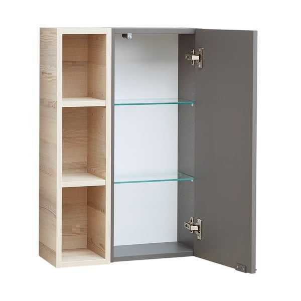 Siva/naravna stenska kopalniška omarica v borovem dekorju 70x45 cm Quickset 394 – Pelipal-image-2