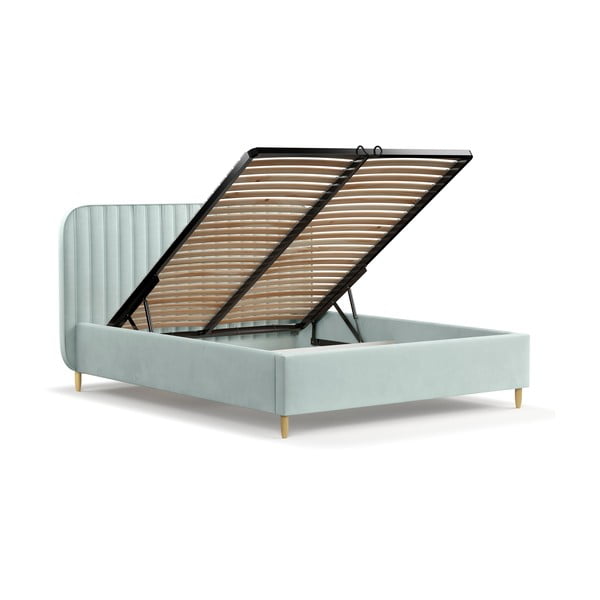 Mentolno zelena oblazinjena postelja s prostorom za shranjevanje z letvenim dnom 120x200 cm Noto – Maison de Rêve-image-3