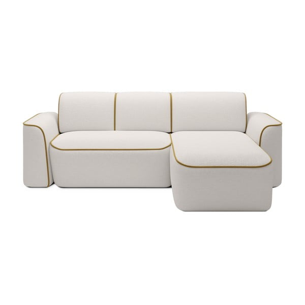 Rumena/kremno bela kotna sedežna garnitura iz tkanine bouclé (desni kot/z ležalnikom) Ume – ELTAP