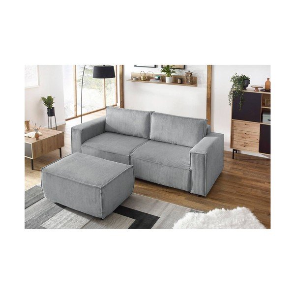 Svetlo siv tabure iz rebrastega žameta Nihad – Bobochic Paris-image-4