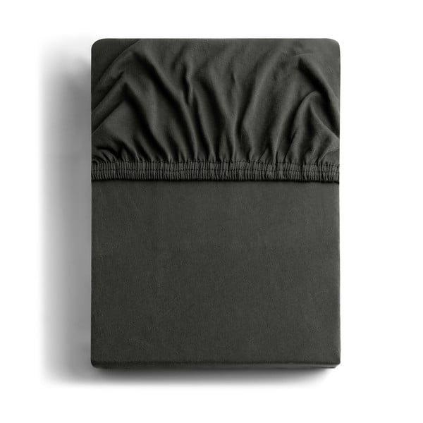 Temno siva bombažna elastična rjuha DecoKing Amber Collection, 200/220 x 200 cm