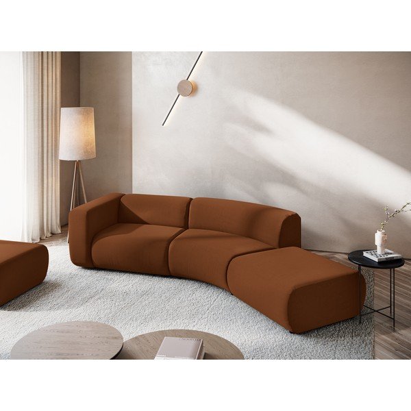 Oranžen/rjav žameten ležalnik (desni kot) Ekahi – Makamii-image-1