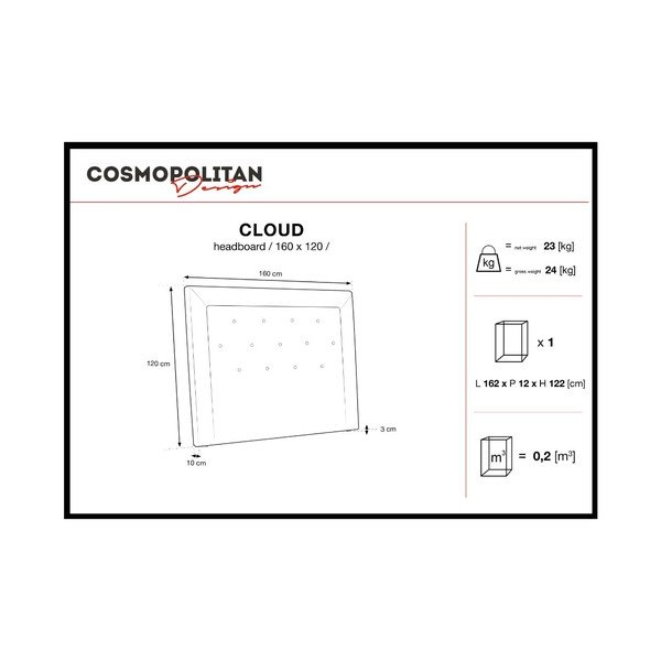 Vino rdeča naglavna deska Cosmopolitan Design Cloud, širina 160 cm-image-4