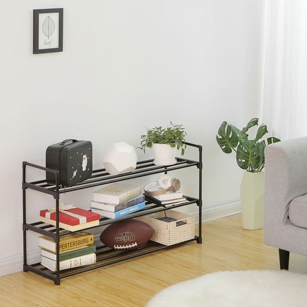 Črna kovinska polica za 12 parov čevljev Songmics, širina 92 cm-image-4