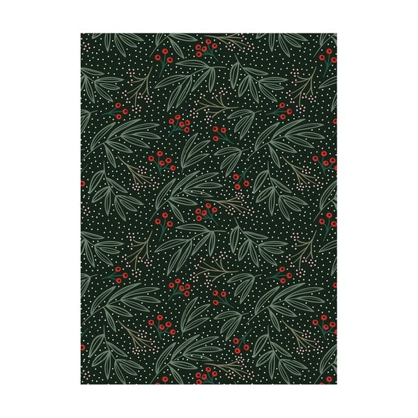 5 listov črno-zelenega ovojnega papirja Winter Floral