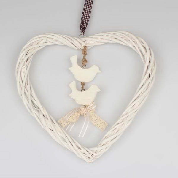 Bela viseča dekoracija iz ratana Dakls Heart Small