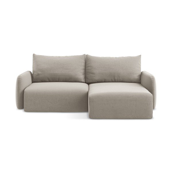 Sivorjava žametna raztegljiva/s prostorom za shranjevanje kotna sedežna garnitura (desni kot/z ležalnikom) Kalena – Makamii