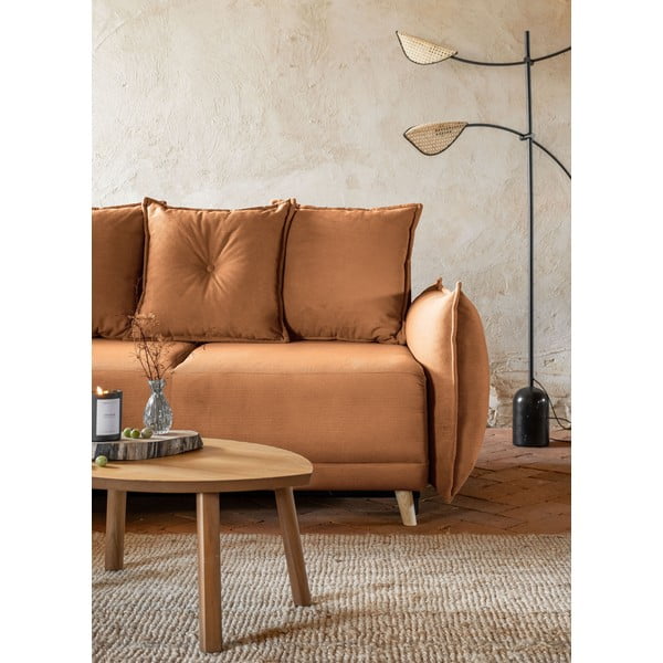 Opečnato oranžna raztegljiva kotna sedežna garnitura iz rebrastega žameta (levi kot) Lazy Lukka – Miuform-image-4