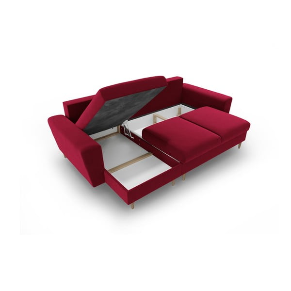 Rdeča žametna raztegljiva kotna sedežna garnitura s prostorom za shranjevanje Kyoto – Cosmopolitan Design-image-3