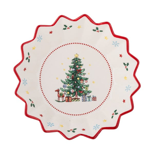 Rdeč/kremno bel servirni keramičen krožnik z božičnim motivom ø 20 cm Naive – Bloomingville
