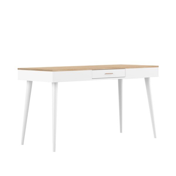 Bela delovna miza s ploščo v hrastovem dekorju 134x59 cm - TemaHome -image-2