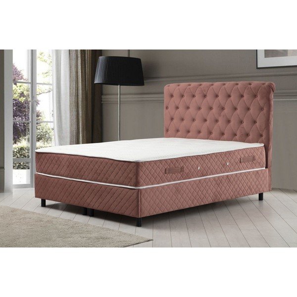 Rožnata boxspring postelja s prostorom za shranjevanje 140x200 cm Sonata – Kalune Design-image-1