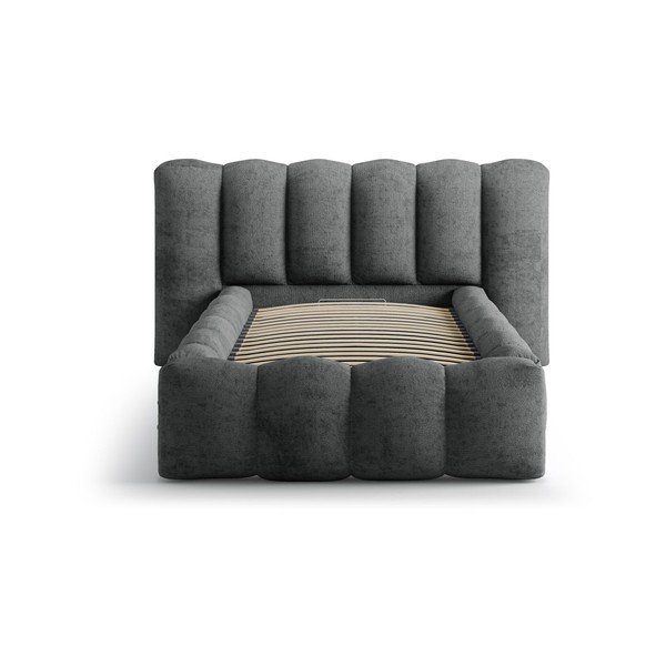 Temno siva oblazinjena postelja s prostorom za shranjevanje in z letvenim dnom 90x200 cm Lupine – Micadoni -image-3