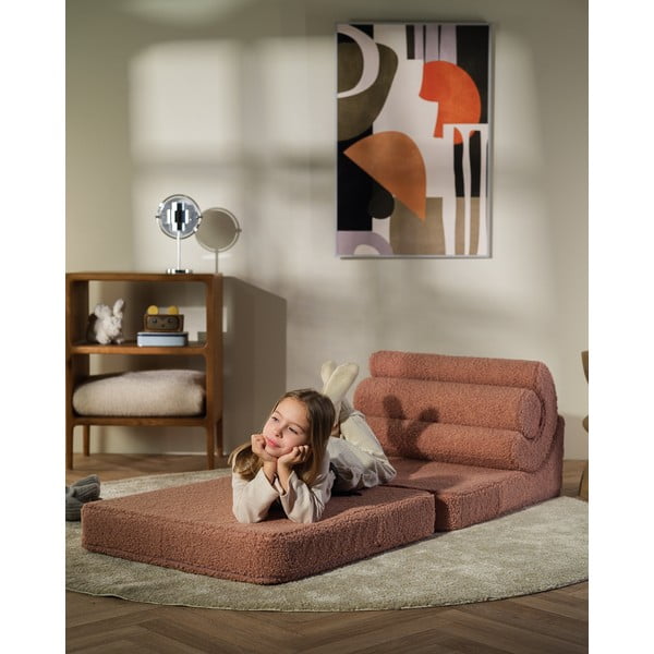 Rožnat otroški fotelj iz tkanine bouclé Flipster – Wigiwama-image-4