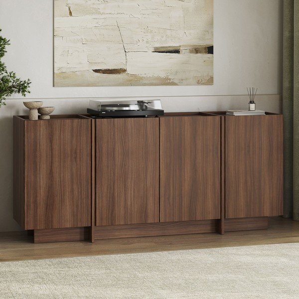 Komoda v orehovem dekorju z luknjo za kable v temni naravni barvi 180x80x45 cm Dorma – Kalune Design-image-4