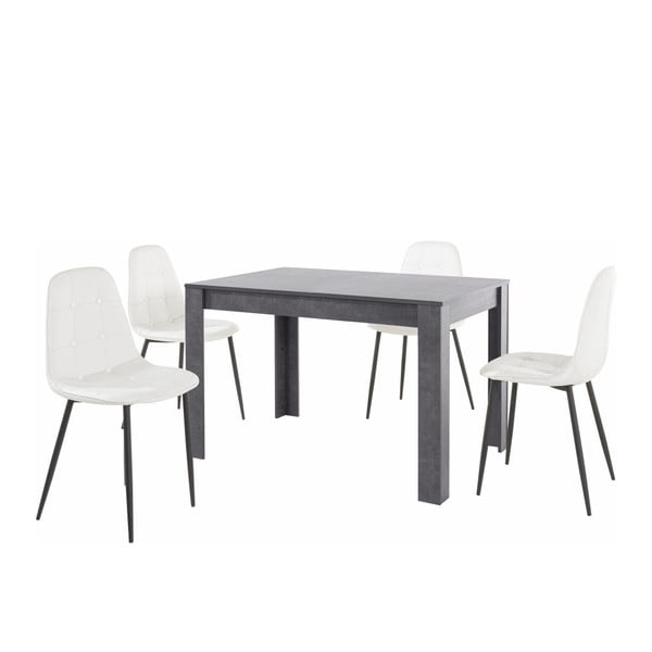 Garnitura sive jedilne mize in 4 belih jedilnih stolov Støraa Lori Lamar