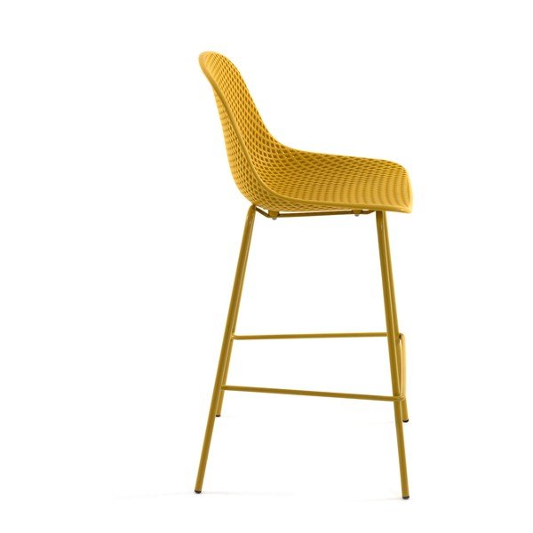 Oker rumen kovinski/plastičen vrtni barski stol Quinby – Kave Home-image-3