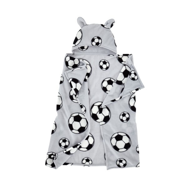 Svetlo siva otroška odeja s kapuco iz flisa 90x125 cm Football – Catherine Lansfield