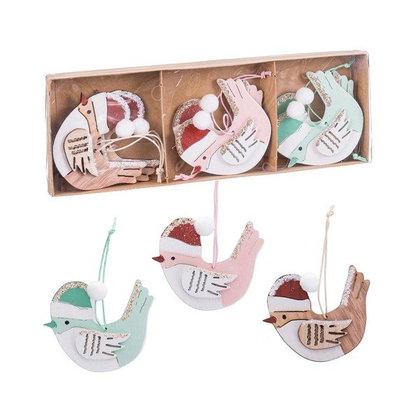 Leseni okraski za jelko v kompletu 6 ks 8 cm Birds – Casa Selección-image-1