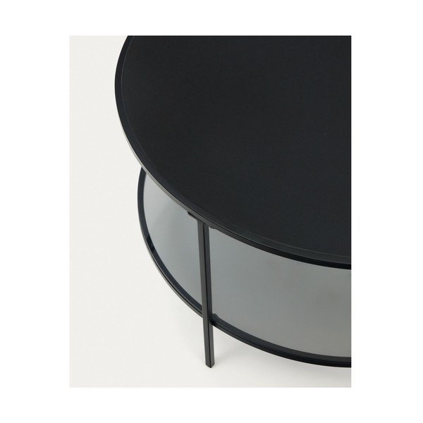 Črna okrogla mizica s stekleno mizno ploščo ø 80 cm Gilda – Kave Home-image-1
