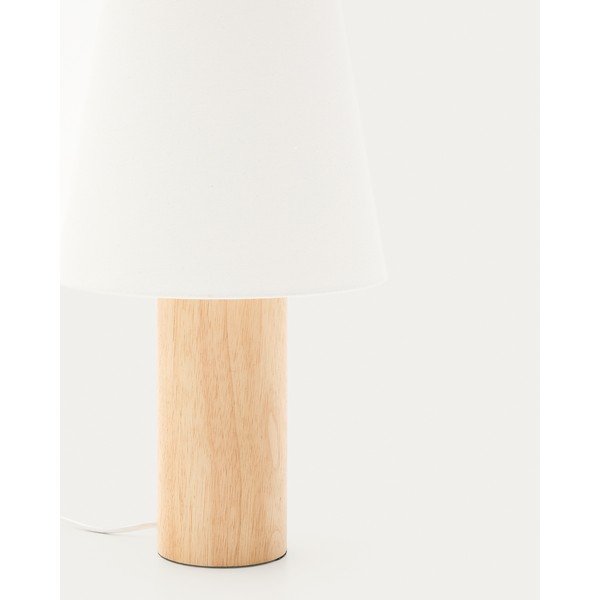 Bela/v naravni barvi namizna svetilka iz masivnega kavčukovca s tekstilnim senčilom (višina 49,5 cm) Marga – Kave Home-image-2